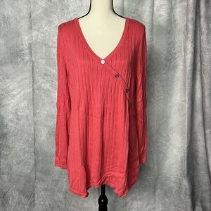 SOFT SURROUNDINGS Pinkish Red Knit Ribbed Surplice Button Tunic - size XL